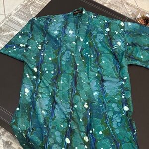 Silky Green Marble Print Kimono Robe - Women Intimates & Sleepwear